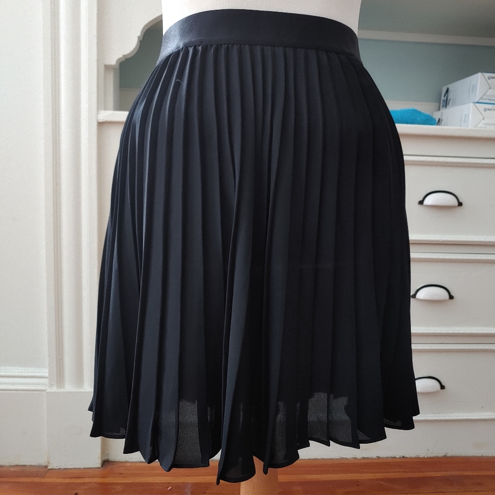 Express Pleated Black Silky Satin Chiffon Skirt